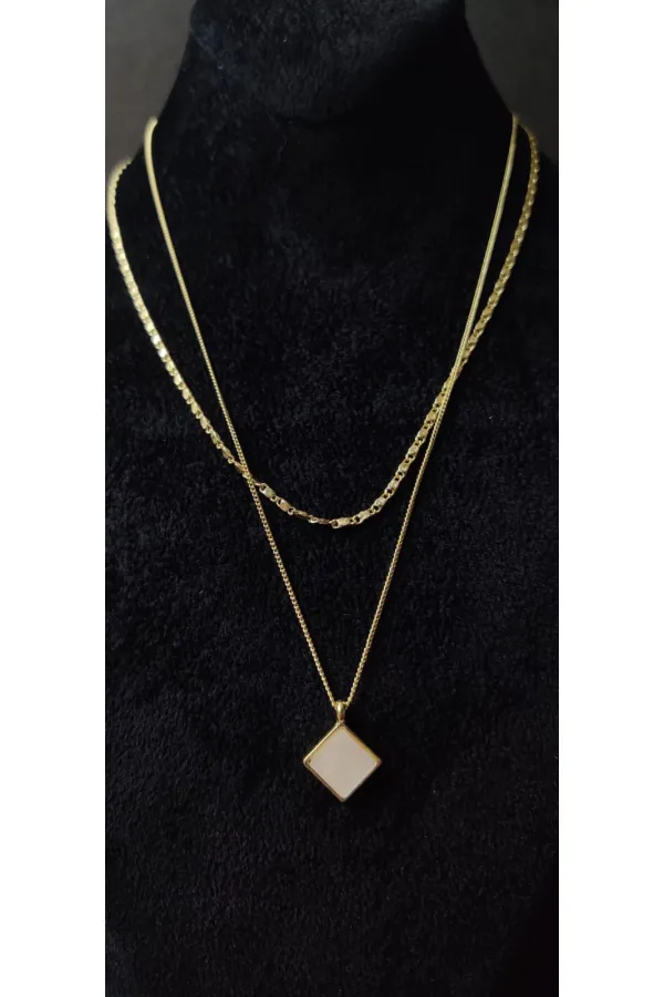 Collier double pour femme à motif géométrique carré