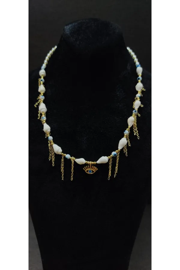 Collier pour femme avec détail œil et chaîne, perles