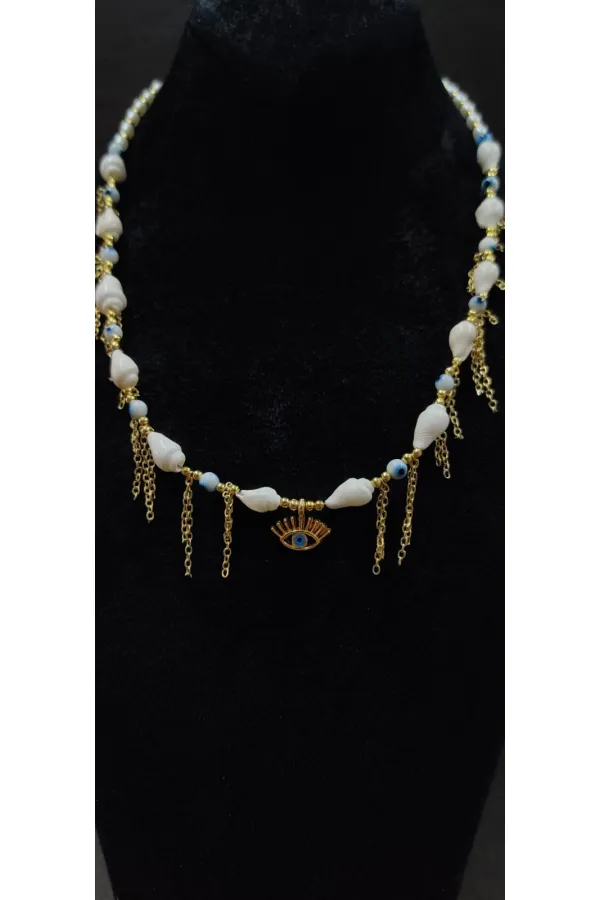 Collier pour femme avec détail œil et chaîne, perles