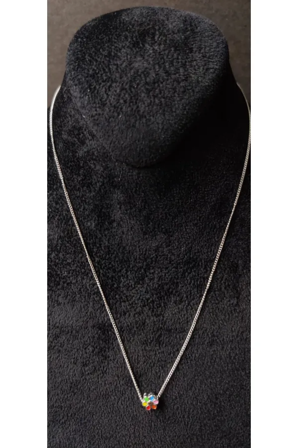 Renkli Çiçek Figürlü Minimal Kadın Kolye Zincir
