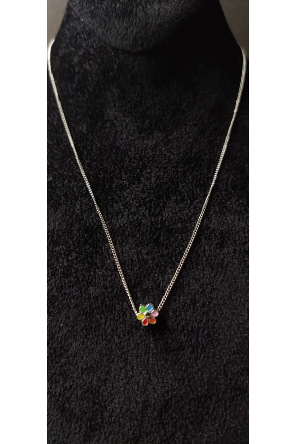 Renkli Çiçek Figürlü Minimal Kadın Kolye Zincir