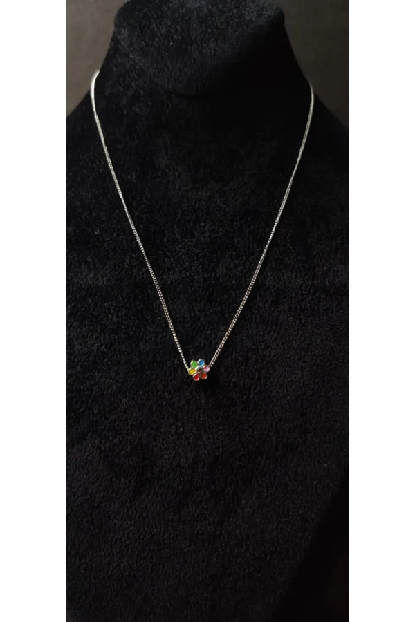 Renkli Çiçek Figürlü Minimal Kadın Kolye Zincir