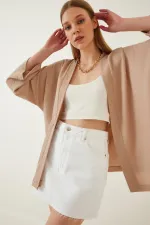 Women's Mink Open Front Layered Collar Textured Seasonal Jacket HZL22S-BD158621