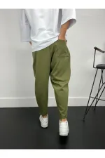 Men's Khaki Drawstring Straight Cut Pants with Pockets Sweatpants HZL24S-MXC8948-332 Men's Khaki Drawstring Straight Cut Pants with Pockets Sweatpants HZL24S-MXC8948-332