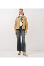 Kadın Camel Düğmeli Cepli Kısa Kaşe Ceket HZL25W-BD107131