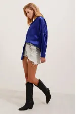 Chemise fluide oversize bleu vif satinée pour femme HZL23S-BD139851