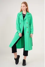 Women's Green Double-Breasted Belted Unlined Seasonal Casual Trench Coat HZL22S-BD158531