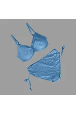 Kadın  Buz Mavi Desenli Büyük Beden Astarlı Bikini Takım HZL25S-LC4004