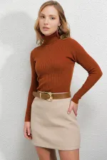 Pull col roulé côtelé pour femme HZL22W-BD1445001