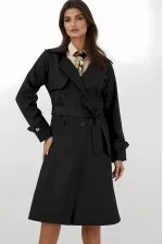 Kadın Siyah Kruvaze Yaka Kuşaklı Astarlı Trençkot HZL25W-BD159181
