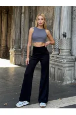 Kadın Siyah Yüksel Bel Kemer Detaylı İspanyol Paça Pantolon HZL25W-ZK11481