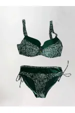Kadın Yeşil Beyaz Desenli Büyük Beden Astarlı Bikini Takım HZL25S-LC4006