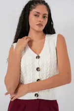 Gilet court boutonné en maille blanche 15882