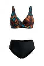 Ensemble bikini grande taille doublé à motif floral noir pour femme HZL26S-LC21202