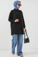 Women's Long Shirt Tunic 5945 - Black