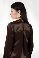 Women's Brown Lightweight Flowing Satin Finish Shirt HZL22W-BD139641