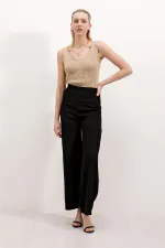 6633 High Waist Wide Leg Trousers - Black