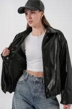 Veste oversize en similicuir pour femme 1049 - Noire
