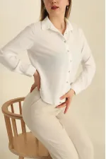 Kadın Beyaz Örme Bürümcük Gömlek HZL25S-BD1201601