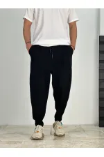 Erkek Siyah Beli İp Bağlamalı Bol Kesim Cepli Pantolon Eşofman Altı HZL24S-MXC9019-25