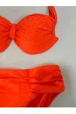 Women's Orange Stone Embroidered Lined Plus Size Bikini Set HZL25S-LC01