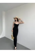 Kadın Siyah Sırtı Açık Yumuşak Dokulu Elbise HZL25S-ZK13281