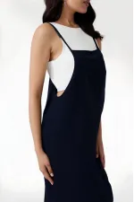 Women's Navy Blue Adjustable Straps Pocket Wide Leg Gardener Overalls HZL22S-BD170191