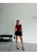 Kadın Bordo Büzgülü Kolsuz Sandy Bluz HZL26W-FRY122751