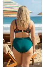 Ensemble bikini grande taille doublé à motif floral vert pétrole pour femme HZL26S-LC21202