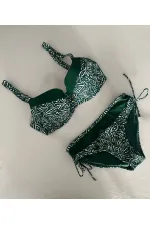 Kadın Yeşil Beyaz Desenli Büyük Beden Astarlı Bikini Takım HZL25S-LC4006