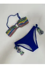 Ensemble bikini triangle bleu à doublure multicolore pour fille, 4-12 ans, HZL24S-LC1904