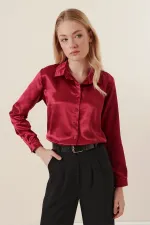 3964 Lightly Draped Satin Shirt - Plum