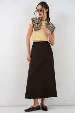 Jupe longue pour femme avec taille élastique 8072 - Marron