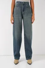 6689 Kadın Yüksek Bel Baggy Kot Pantolon - İndigo