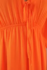Robe 2570 pour femme, col en V et taille froncée - Orange
