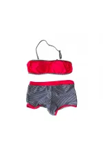 Girl Neon Pink Black Striped Shorts 4-12 Years Strapless Bikini Set HZL24S-LC9034