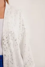 Kimono tricoté à motif feuille d'argent pour femme 5925