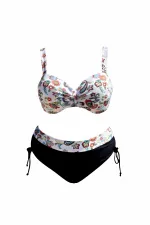 Kadın Beyaz Siyah Desenli Yüksel Bel Astarlı Büyük Beden Bikini Takımı HZL25S-LC3339