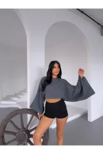 Kadın Antrasit Panço Model Müslin Bluz HZL25S-DSB16161