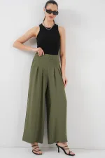 Kadın Geniş Paça Pileli Pantolon 6718 - Haki