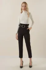 Women's High Waist Belted Fabric Trousers HZL22W-BD164641