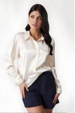 Kadın Krem Hafif Dökümlü Saten Yüzeyli Gömlek Hzl22w-bd139641