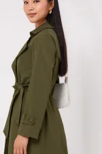 Women's Khaki Double-Breasted Belted Lined Trench Coat HZL25W-BD159181