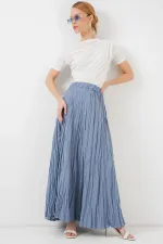 Jupe longue froissée pour femme 8042 - Indigo