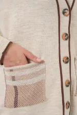 Ensemble deux pièces cardigan en maille à poches pour femme 15964 - Écru