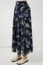 Jupe en mousseline à motifs pour femme 8057 - Bleu marine