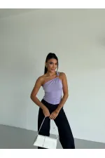 Kadın Lila Tek Omuz Gold Metal Detaylı Sandy Bluz HZL26S-FRY123821