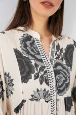 Robe longue hijab à motifs pour femme 2585 - Écru foncé