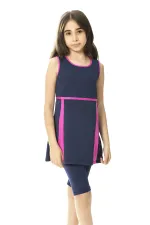 Maillot de bain sans manches pour fille bleu marine fuchsia, détail collant, 6-13 ans, HZL24S-AR1141