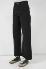 Women's Wide Leg High Waist Palazzo Jeans 6656 - D. Black